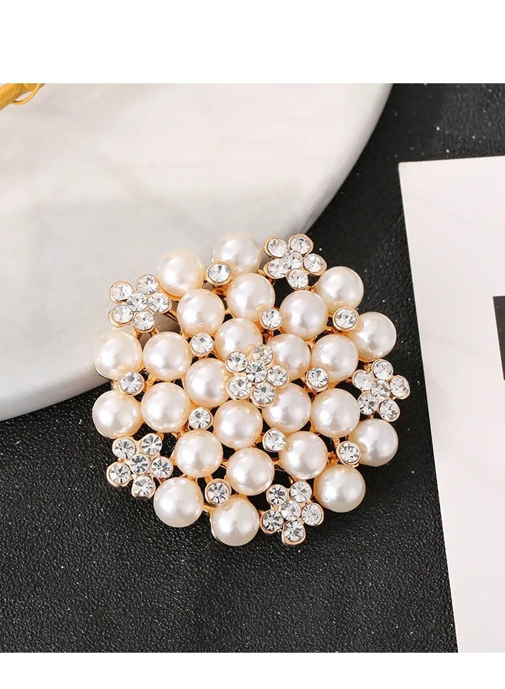 AROAQ Pearl Brooch Pin, Crystal Pearl Floral Flower Buttons,Gold Elegant Bridal Brooch for Wedding Parties Birthdays Bridal - Image 1