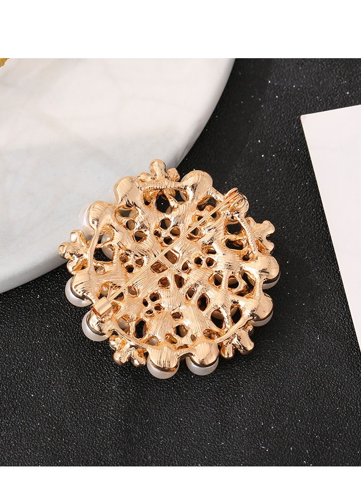 AROAQ Pearl Brooch Pin, Crystal Pearl Floral Flower Buttons,Gold Elegant Bridal Brooch for Wedding Parties Birthdays Bridal - Image 3
