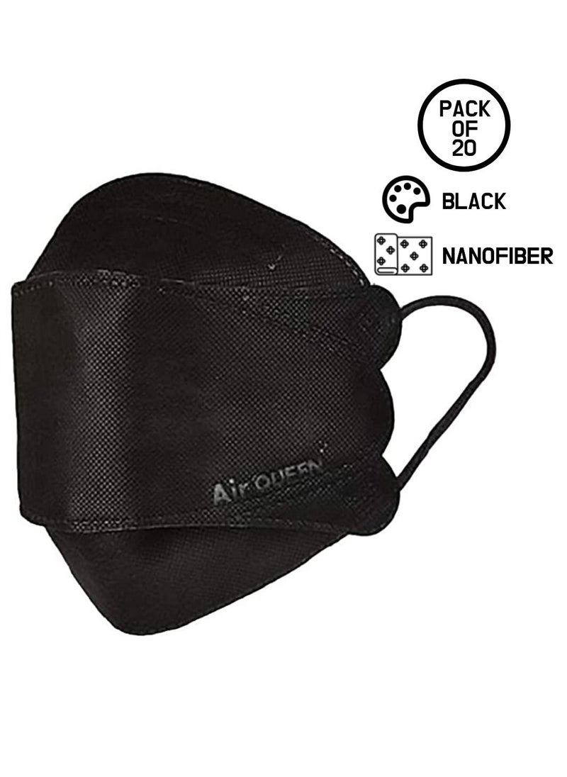 Air QUEEN Pack Of 20 Pieces Nanofiber Filter Face Mask For Adults Face Mask Black  - Image 1