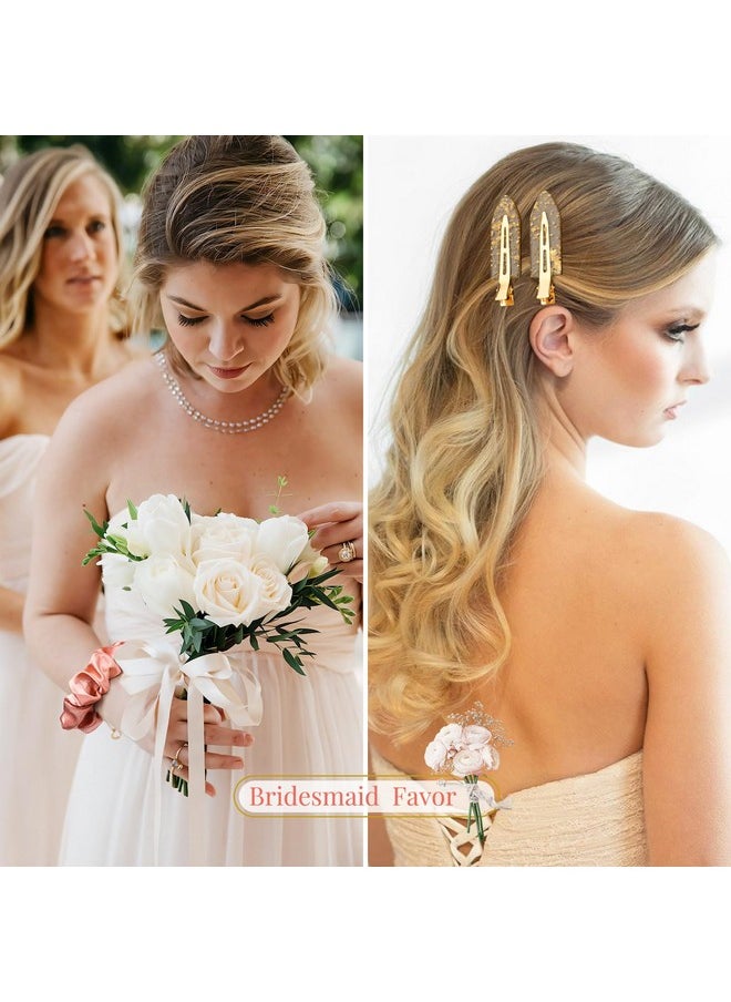 Aileam - 12 Pcs Bridesmaid Proposal Gifts, Gold Glitter Hair Clips And Silk Satin Scrunchies, Bridal Shower Favors For Women Girls - Image 1