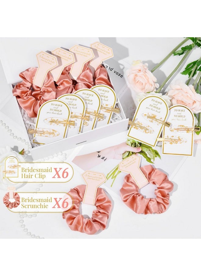 Aileam - 12 Pcs Bridesmaid Proposal Gifts, Gold Glitter Hair Clips And Silk Satin Scrunchies, Bridal Shower Favors For Women Girls - Image 1