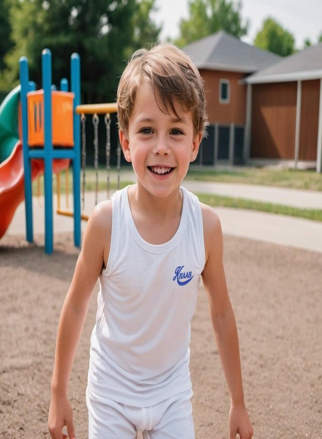 Day Care حضانة خاصة، صدريات بيضاء للأطفال (عبوة من 6 قطع) مصنوعة من القطن الممشط 100% | تمتص الرطوبة لتحافظ على برودة وراحة الأطفال | غانجي | بانيان - Image 2