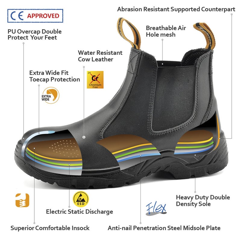 Safetoe SAFETOE Water Resistant Safety Work Boots [CE Certified] - 8025 Free Sock S3 Site Safety Shoes with Lightweight Fit Steel Toe Cap Black Waterproof Slip On Dealer Work Boots for Men & Women, 41 EU  - Image 2