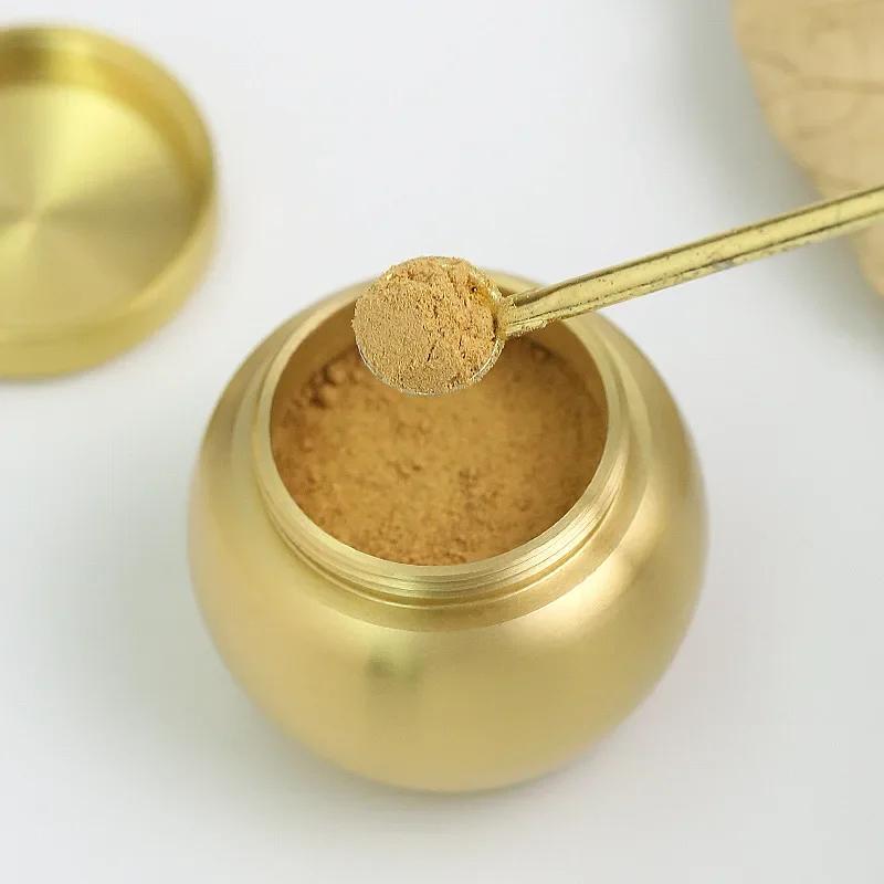 Brass Incense Powder Jar Incense Incense Powder Bottle Box Mini Small Jar Tea Ointment Sealed Storage Jar Incense Seal Tool(Round drum incense powder jar) - Image 5