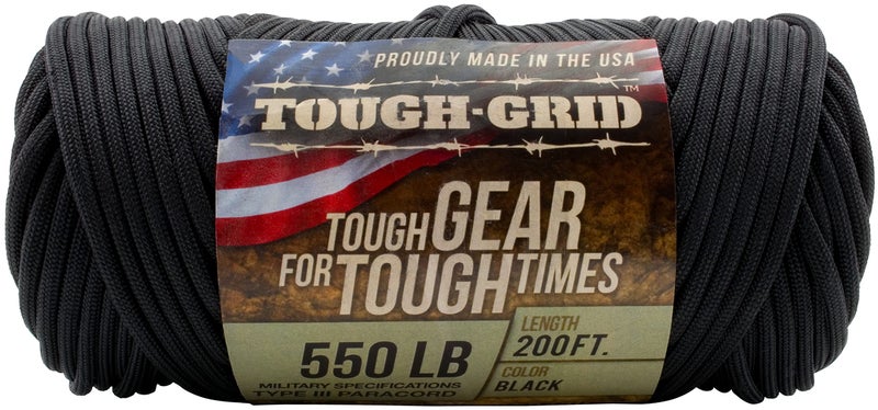 TOUGH-GRID Premium Black 550 Paracord/Parachute Cord - 100% Nylon Mil-Spec Type III Paracord Rope Used by The US Military, Great for Bracelets and Lanyards, Tactical Paracord 200Ft. - Black - Image 3