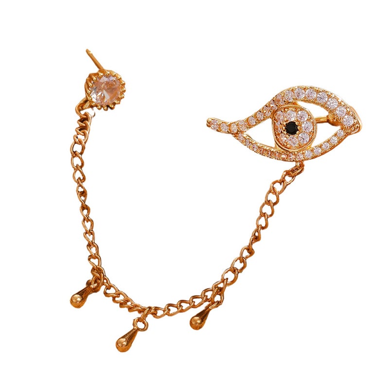 ofeankri Cross-Border Fashion Devil's Eye One-Piece Ear Bone Clip with Tassel, Rhinestone-Encrusted Eye Earrings - Image 5