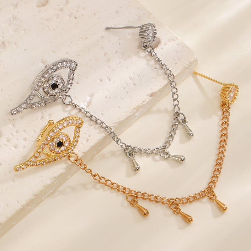 ofeankri Cross-Border Fashion Devil's Eye One-Piece Ear Bone Clip with Tassel, Rhinestone-Encrusted Eye Earrings - Image 3