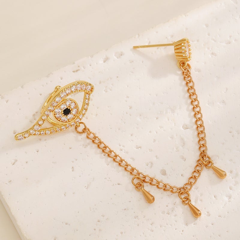 ofeankri Cross-Border Fashion Devil's Eye One-Piece Ear Bone Clip with Tassel, Rhinestone-Encrusted Eye Earrings - Image 4