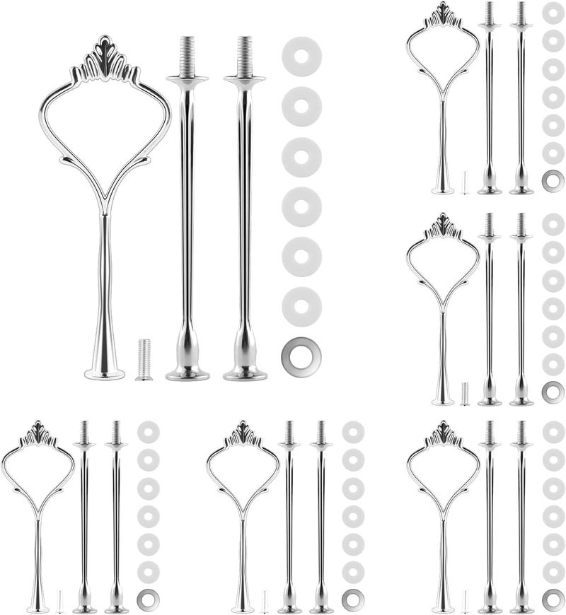 Moocci 3 Tier Cake Stand Hardware Tiered Tray Hardware, 6 Sets Cake Stand Fittings Hardware for Cake Stand Mold, Decoration Accessories for Christmas Dinner Party Wedding Family Banquet (Silver Crown) - Image 1