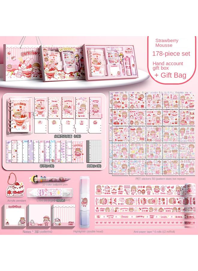 Bluejw Hand Account Suit Gift Box Girl's Cute Girl's Hand Account Book Walking Stick Book Children's Goo Card Full Set Of Student Stationery Girl's - Image 1