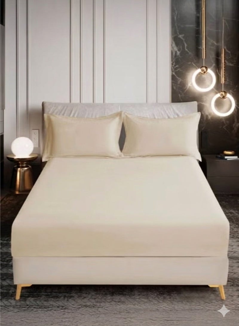 ZEESQUARE 3-Piece cream Microfiber Fitted Bedsheet Set – Deep Pocket Elastic Bed Sheet with 2 Pillow Covers, Soft Breathable Wrinkle-Resistant Bedding, Machine Washable, King Queen & Single Size Bed Sheet Set - Image 2
