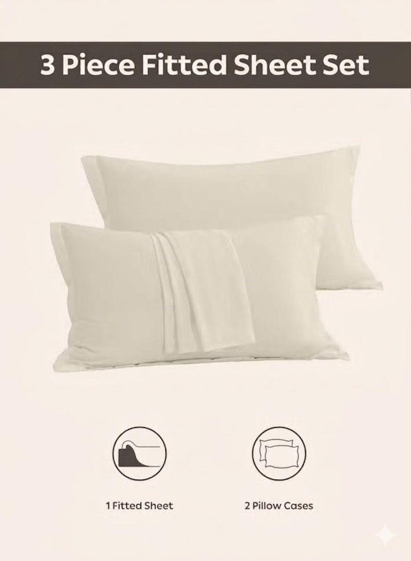 ZEESQUARE 3-Piece cream Microfiber Fitted Bedsheet Set – Deep Pocket Elastic Bed Sheet with 2 Pillow Covers, Soft Breathable Wrinkle-Resistant Bedding, Machine Washable, King Queen & Single Size Bed Sheet Set - Image 3