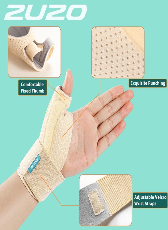 2U2O Compression Thumb Brace, Breathable Wrist Stabilizer - Lightweight Thumb Splint for BlackBerry Thumb, Sprains, Carpal Tunnel, Tendonitis, Arthritis Pain Relief- Support Wrap for Men/Women, S-M, Beige - Image 5