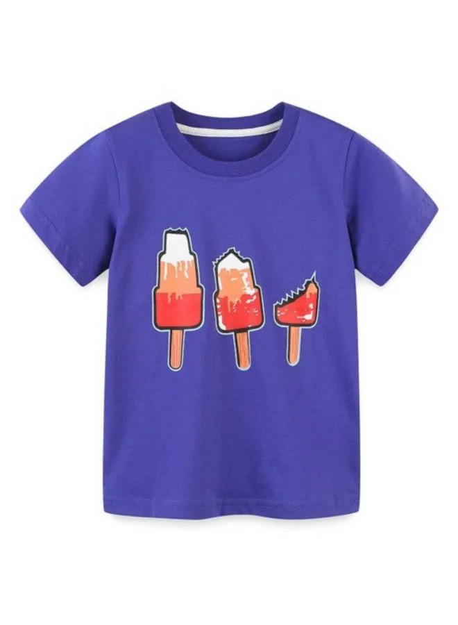 YUNIQEE Blue Printed Short Sleeve Crew Neck T-Shirt