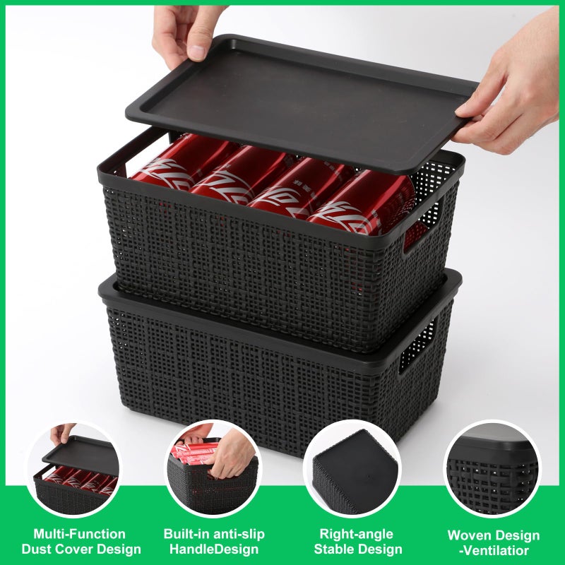 Wrrlors 6 Pack Plastic Storage Baskets With Lids,Black Breathable Stackable Storage Bins,Small Storage Containers,for Organizing Storage Baskets on Desktops,Closets,Playrooms,Classrooms,Offices - Image 4