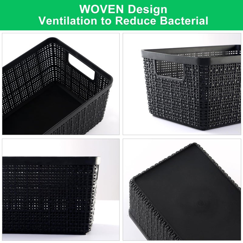 Wrrlors 6 Pack Plastic Storage Baskets With Lids,Black Breathable Stackable Storage Bins,Small Storage Containers,for Organizing Storage Baskets on Desktops,Closets,Playrooms,Classrooms,Offices - Image 2