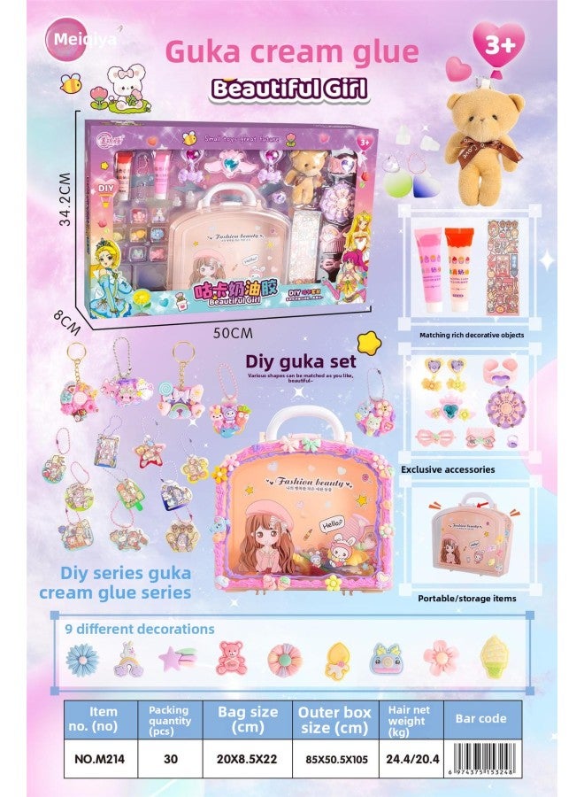 Children's Simulation Kitchen Play House Cashier Toy Girl Doll Set Gift Box Stall Wholesale-Color:M214 Cream Gel Goka DIY Handbag - Image 1