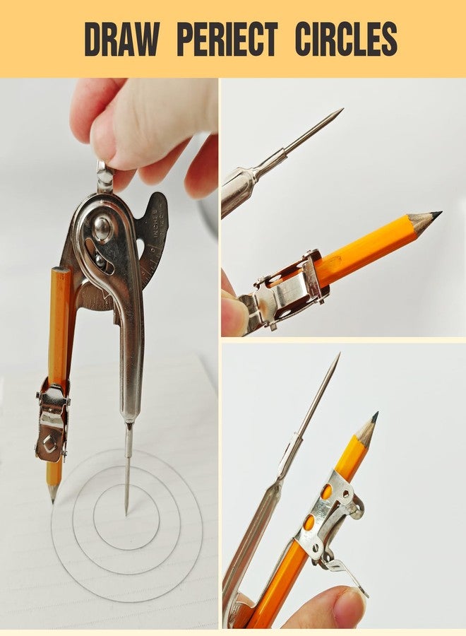 HEHIPLE 20 Pieces Compass for Geometry Metal Compass Tool Math Compass Bulk Drawing Compass Silver Geometry Compass with Pencil for Student School Classroom Office Woodworking Art Drawing - Image 2