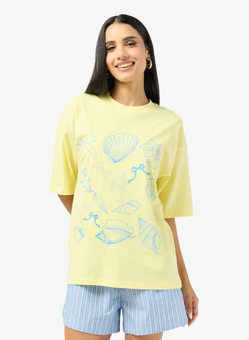 Ginger Cotton Oversize Travel Graphic T-shirt