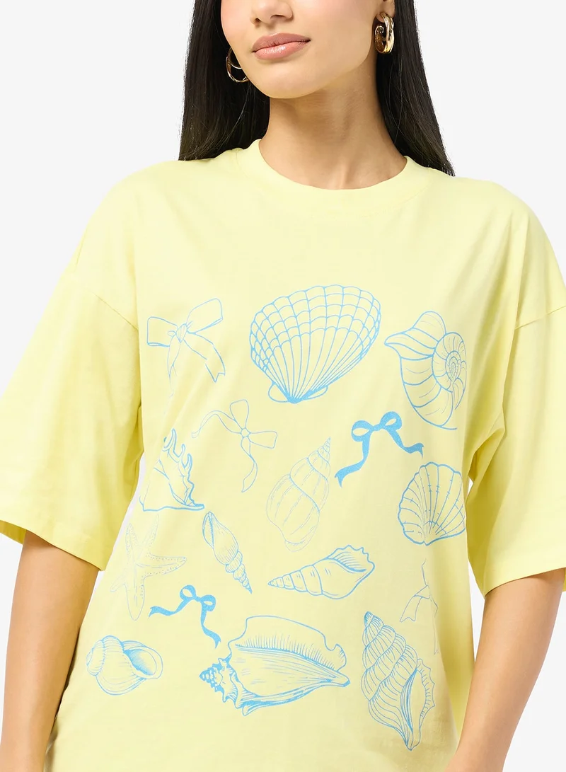 Ginger Cotton Oversize Travel Graphic T-shirt