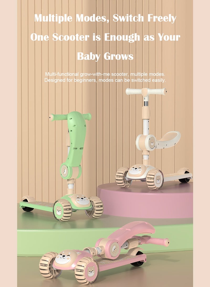 One-click fold & Unbreakable & Never Fall Down 2-in-1 Scooters Kids 3 Wheel Kick Scooter for Boys Girls Ages 3-6, Flash Wheel, Adjustable Height & Seat, Widened Non-Slip Deck, More Safer for Beginner Toddlers (without music and lighting modes) - Image 3