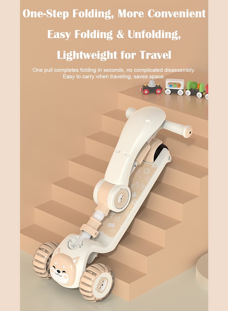 One-click fold & Unbreakable & Never Fall Down 2-in-1 Scooters Kids 3 Wheel Kick Scooter for Boys Girls Ages 3-6, Flash Wheel, Adjustable Height & Seat, Widened Non-Slip Deck, More Safer for Beginner Toddlers (without music and lighting modes) - Image 4