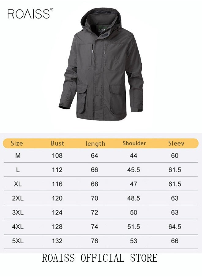 roaiss - Men'S Casual Loose Windproof Jacket Solid Sports Hoodie Lightweight Outdoor Hiking Zipper Jacket - Image 1