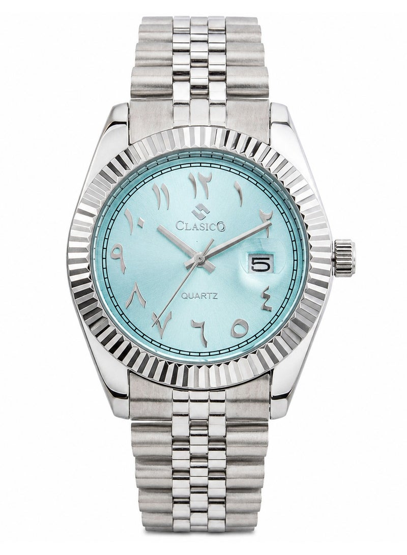 Clasico Royale Men's Luxury  Watch – Arabic Numeral Dial, Fluted Bezel, Date Display & Premium Stainless Steel Jubilee Bracelet - Image 1
