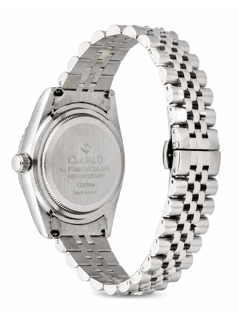Clasico Royale Men's Luxury  Watch – Arabic Numeral Dial, Fluted Bezel, Date Display & Premium Stainless Steel Jubilee Bracelet - Image 3