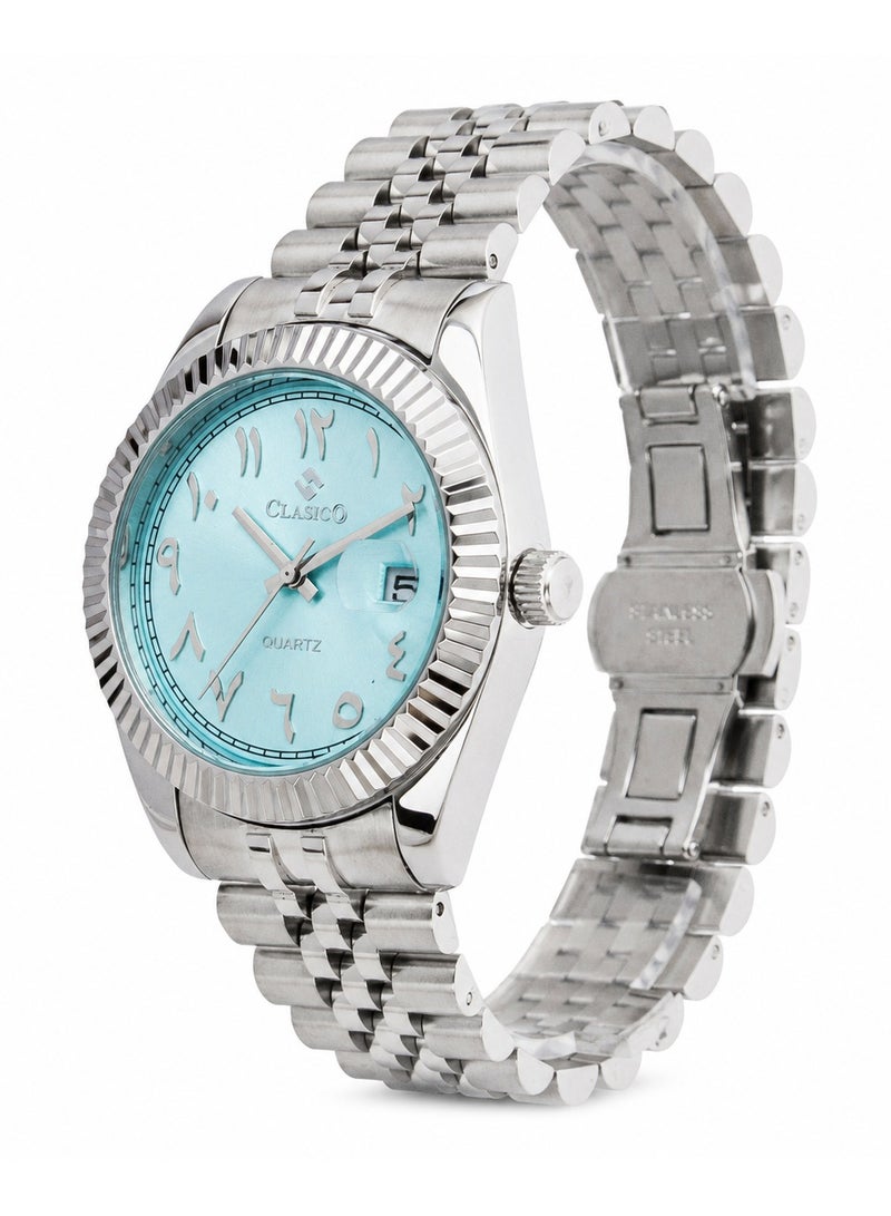 Clasico Royale Men's Luxury  Watch – Arabic Numeral Dial, Fluted Bezel, Date Display & Premium Stainless Steel Jubilee Bracelet - Image 2