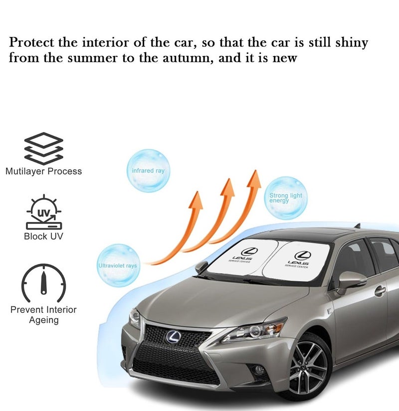 LEXUS Foldable Car Windshield Sunshade UV Protection Reflective Sun Shade Heat Insulation Front Window Sun Visor Cover Foldable Compact Car Sunshade for Cars SUV Universal Fit Interior Protection - Image 4