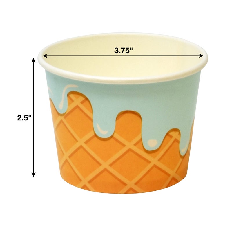 Gift Boutique هدايا بوتيك 60 كوب آيس كريم مخروطية 10 أونص disposable ورق كوب حلوى أطباق سونداي مجمدة باللون الوردي والأزرق والأصفر والأخضر لوازم حفلات عيد الميلاد - Image 2