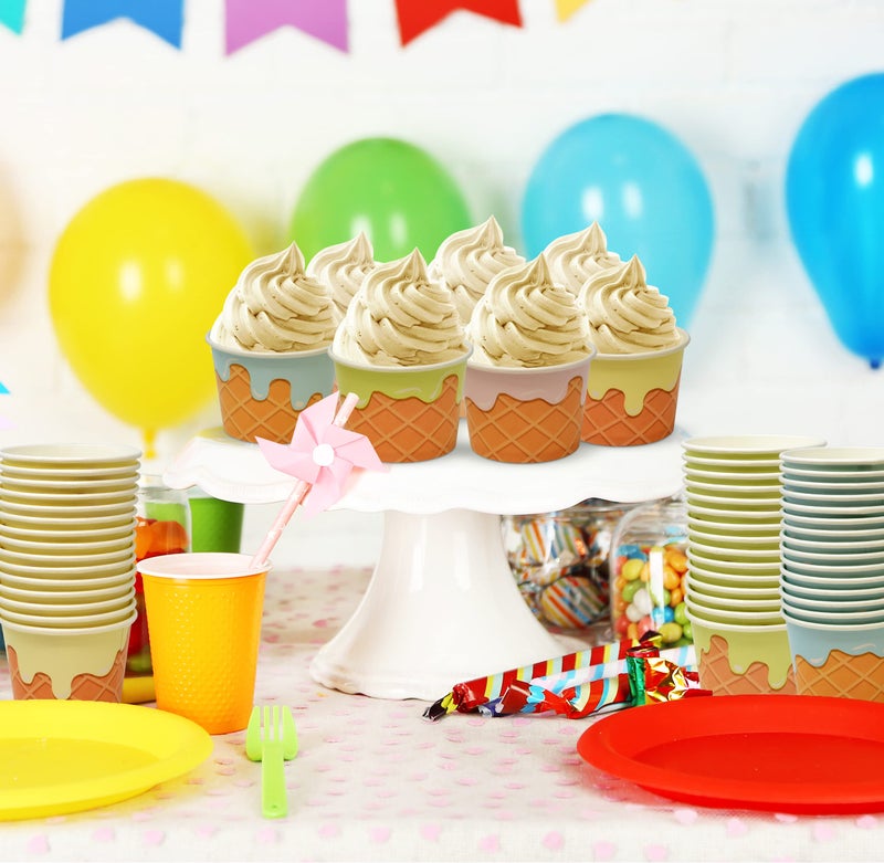 Gift Boutique هدايا بوتيك 60 كوب آيس كريم مخروطية 10 أونص disposable ورق كوب حلوى أطباق سونداي مجمدة باللون الوردي والأزرق والأصفر والأخضر لوازم حفلات عيد الميلاد - Image 5