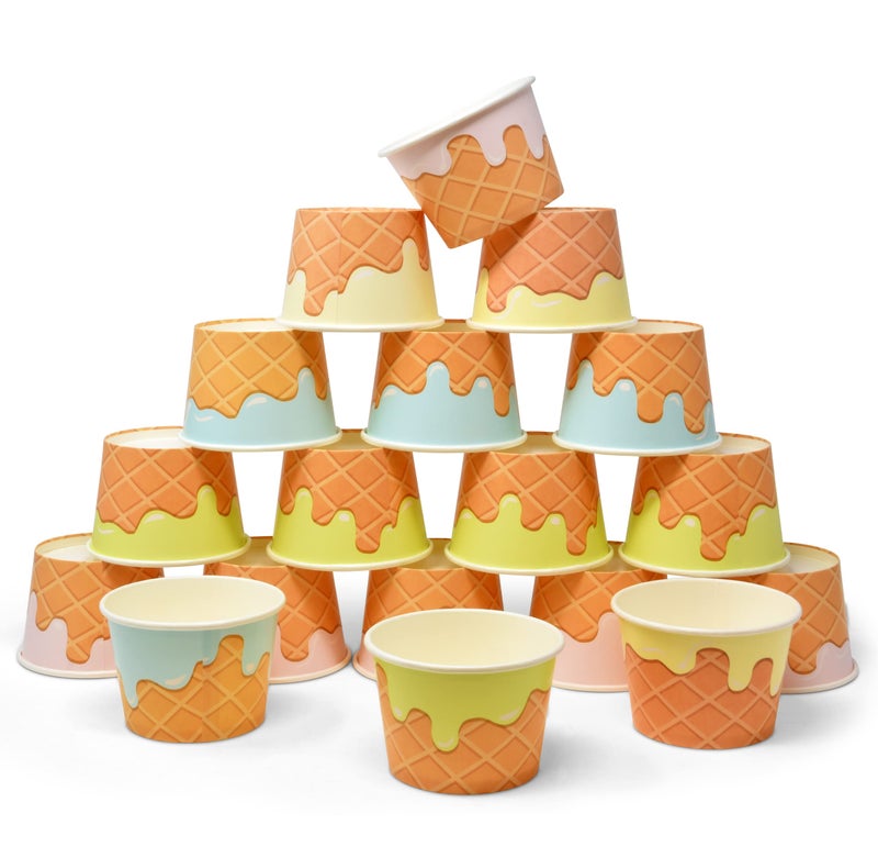 Gift Boutique هدايا بوتيك 60 كوب آيس كريم مخروطية 10 أونص disposable ورق كوب حلوى أطباق سونداي مجمدة باللون الوردي والأزرق والأصفر والأخضر لوازم حفلات عيد الميلاد - Image 4