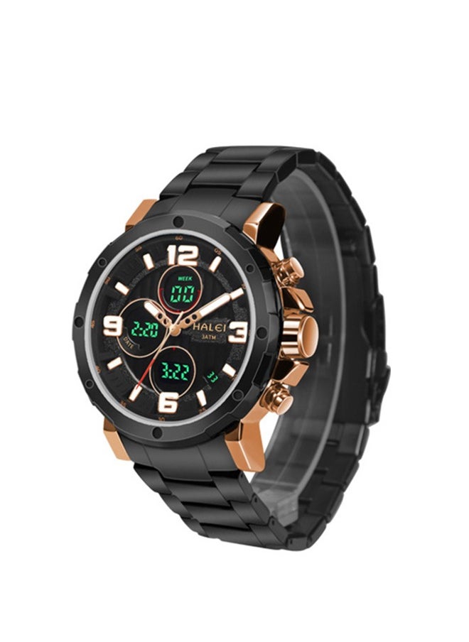 HALEI Men's Water Resistant Stainless Steel Analog & Digital Wrist Watch 1003M_bk- 46.6 mm - Black  - Image 2