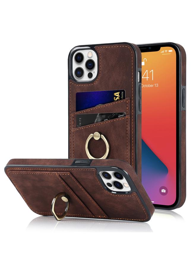 Zaboon Case For iPhone 12 Pro Max Vintage Patch Leather Phone Case with Ring Holder - Image 1