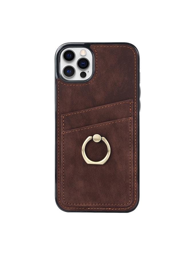 Zaboon Case For iPhone 12 Pro Max Vintage Patch Leather Phone Case with Ring Holder - Image 3