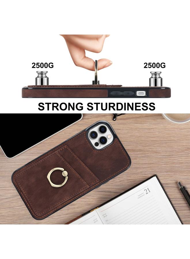 Zaboon Case For iPhone 12 Pro Max Vintage Patch Leather Phone Case with Ring Holder - Image 5