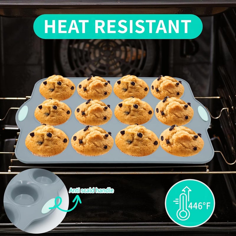 To encounter 2Pack Silicone Muffin Pan with Metal Frame, 12 Cup Regular Size Cupcake Pan, Non-Stick Baking Tray, Food Grade Baking Molds for Oven, Dishwasher Safe - Image 4