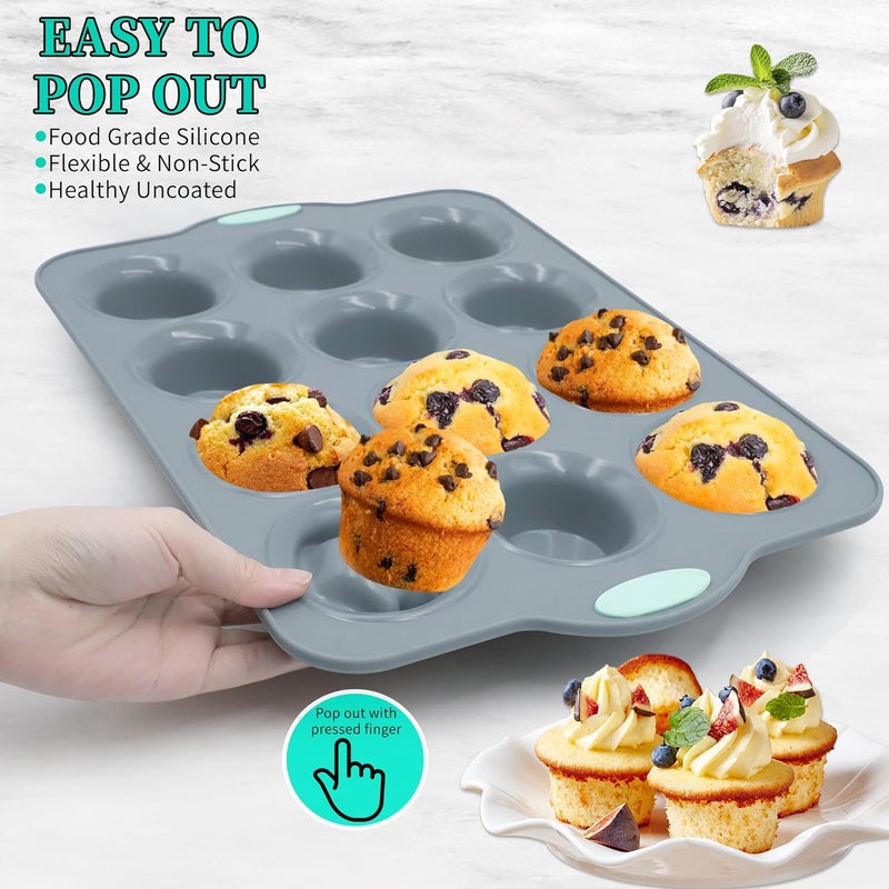 To encounter 2Pack Silicone Muffin Pan with Metal Frame, 12 Cup Regular Size Cupcake Pan, Non-Stick Baking Tray, Food Grade Baking Molds for Oven, Dishwasher Safe - Image 3