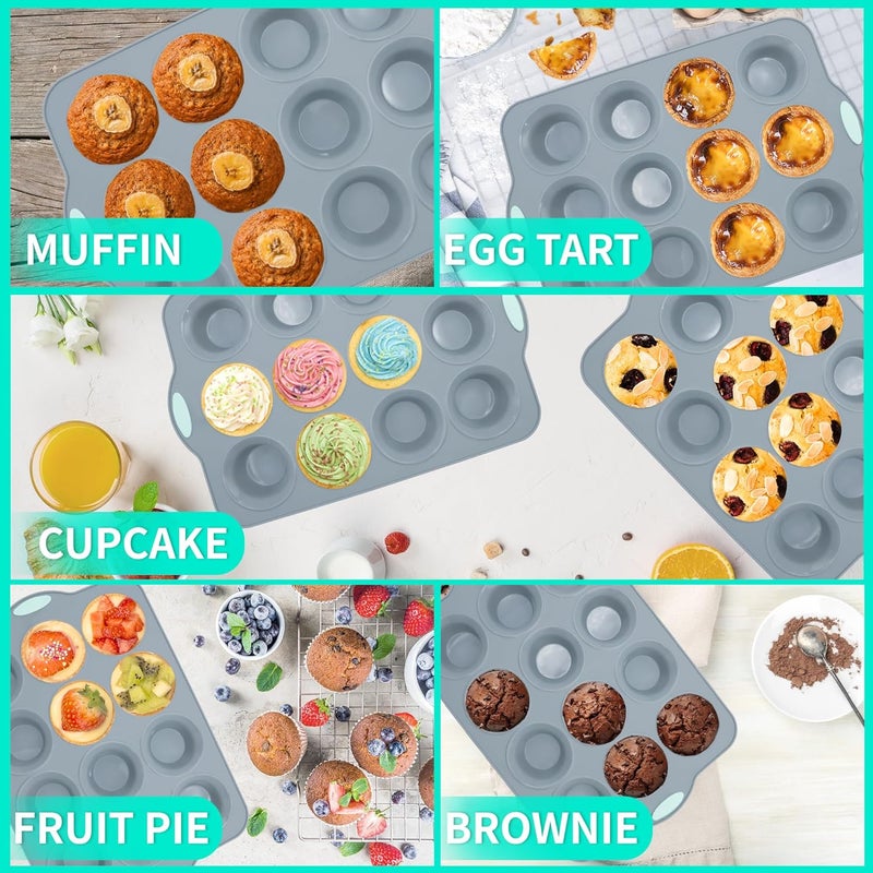 To encounter 2Pack Silicone Muffin Pan with Metal Frame, 12 Cup Regular Size Cupcake Pan, Non-Stick Baking Tray, Food Grade Baking Molds for Oven, Dishwasher Safe - Image 2