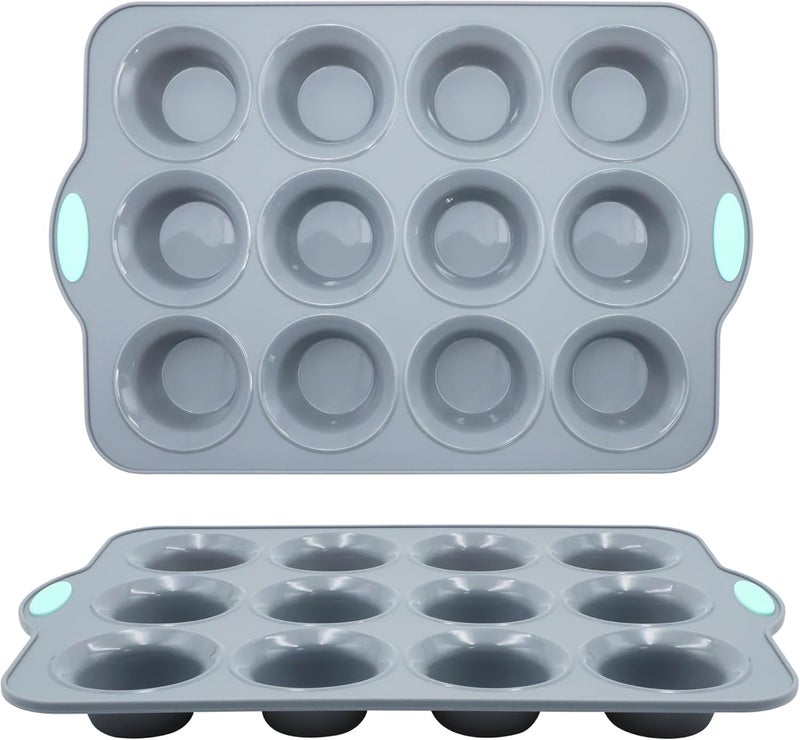 To encounter 2Pack Silicone Muffin Pan with Metal Frame, 12 Cup Regular Size Cupcake Pan, Non-Stick Baking Tray, Food Grade Baking Molds for Oven, Dishwasher Safe - Image 1