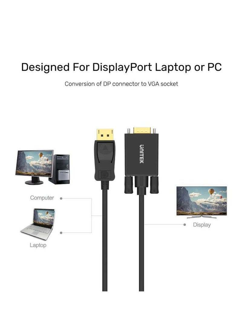 UNITEK UNITEK DisplayPort to VGA Cable – High-Performance Adapter Cable for PCs, Laptops, and Monitors – Full HD 1080P Support, Gold-Plated Connectors, Plug-and-Play, Compatible with Windows and Mac Systems  - Image 3