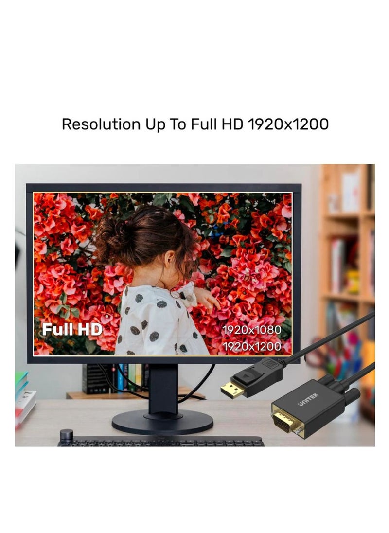 UNITEK UNITEK DisplayPort to VGA Cable – High-Performance Adapter Cable for PCs, Laptops, and Monitors – Full HD 1080P Support, Gold-Plated Connectors, Plug-and-Play, Compatible with Windows and Mac Systems  - Image 4