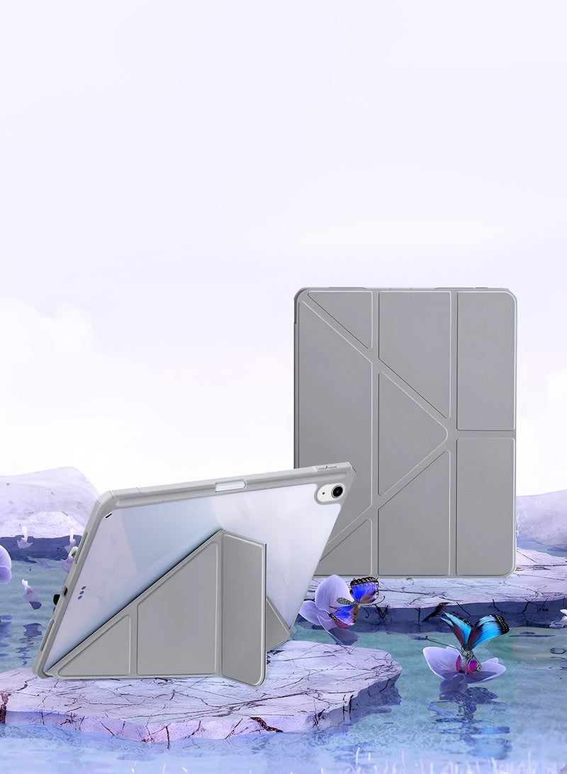 دبليو تيك ابل ايباد اير 2025 (الجيل السابع) M3 11 بوصة Symmetry 360 سلسلة ذكية فوليو ملمس جلد استيقاظ تلقائي / نوم تلقائي وظهر شفاف مع غطاء حافظة حامل قلم - رمادي - Image 1