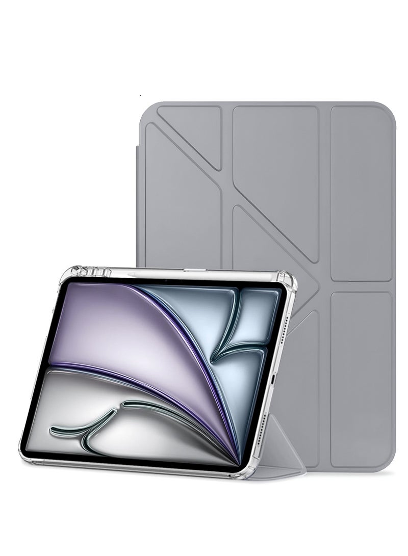 دبليو تيك ابل ايباد اير 2025 (الجيل السابع) M3 11 بوصة Symmetry 360 سلسلة ذكية فوليو ملمس جلد استيقاظ تلقائي / نوم تلقائي وظهر شفاف مع غطاء حافظة حامل قلم - رمادي - Image 2