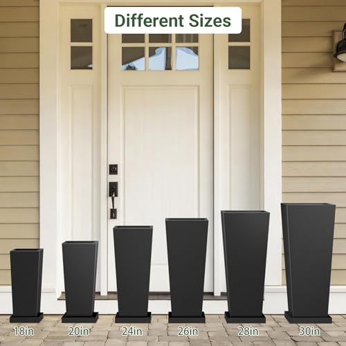 Toriexon Metal Tall Outdoor Planters Set of 2, 24 inch Durable Tall Planters with Rust-Proof Coating & Drainage Insert Shelve & Trays, Black Outdoor Planters for Porch, Garden, Patio, Yard - Image 5