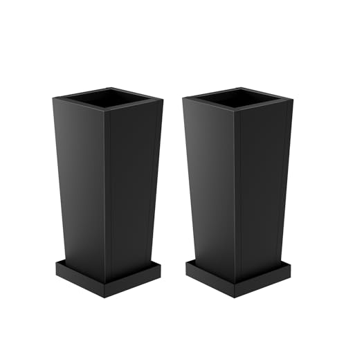 Toriexon Metal Tall Outdoor Planters Set of 2, 24 inch Durable Tall Planters with Rust-Proof Coating & Drainage Insert Shelve & Trays, Black Outdoor Planters for Porch, Garden, Patio, Yard - Image 1