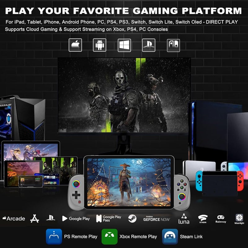 arVin Gamepad Controller for iPad/iPad Mini/iPad Air/Samsung Galaxy Tab/Huawei MatePad/Yoga Tab/iPhone 15/14/Android Phone/PC/Switch/PS4 -Play Xbox Cloud Gaming/PS Remote Play/Steam Link/Call of Duty - Image 2