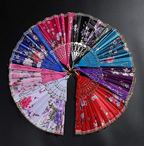 Western Era Multicolour Silk Plastic Retro Handheld Folding Chinese Vintage Fan for Girls Women 15 x 82 Set of 8 Vintage Design Silk Material Home Office Summer - Image 4